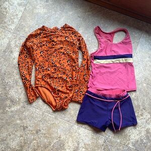 Girls size large bathing suit lot - two piece tankini and rash guard leopard!